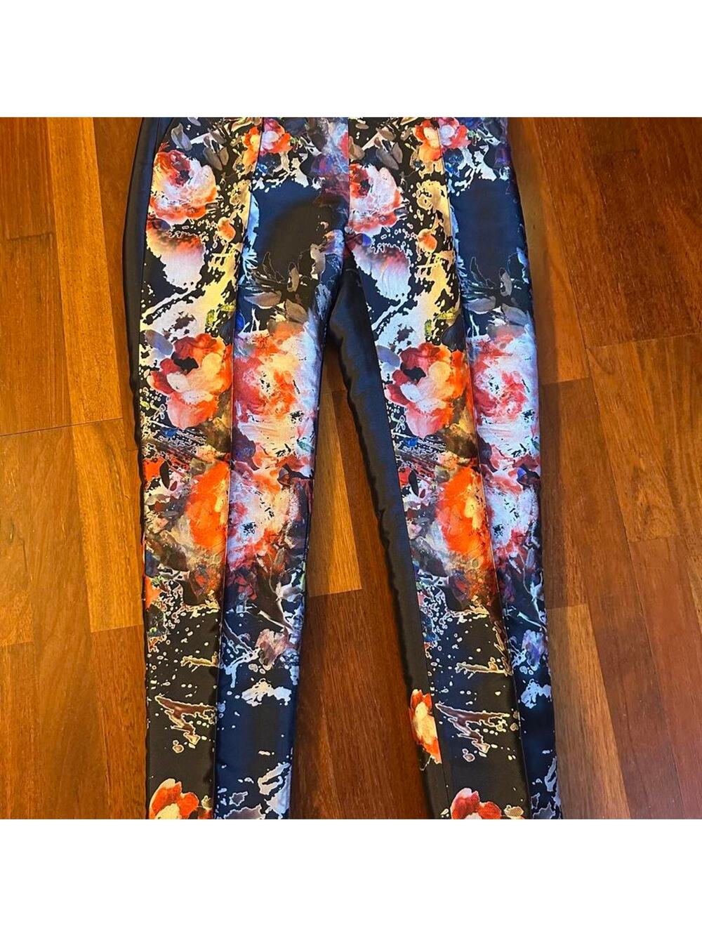 Sachin & Babi Black Floral Jacquard Cigarette Trousers Cropped Size 8? Classic